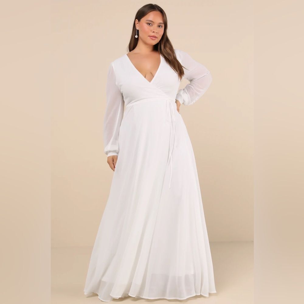Lulus My Whole Heart White Long Sleeve Wrap Dress